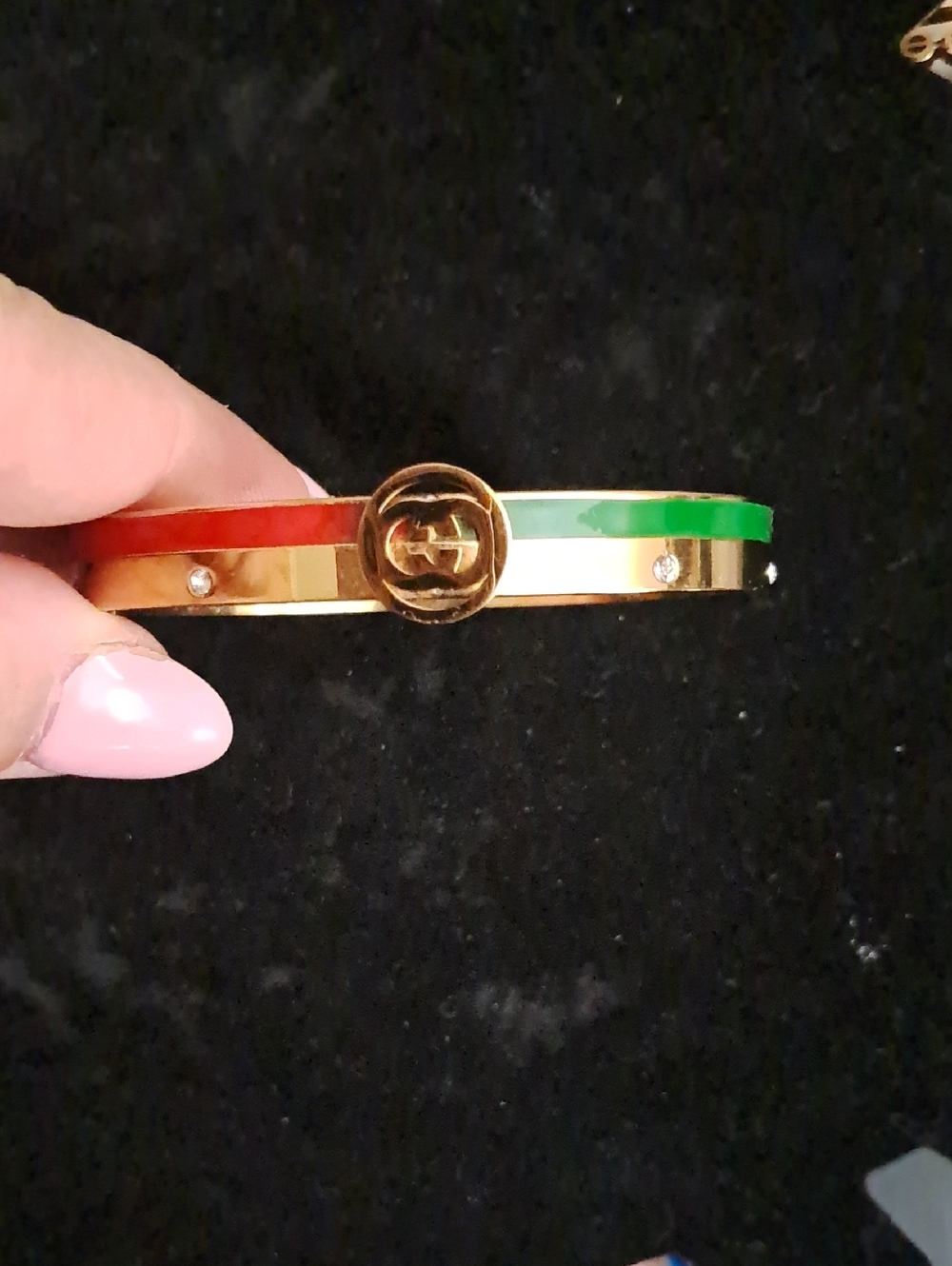 Fashion Jewelry Gold Bangle Bracelet with Red and Green Enamel